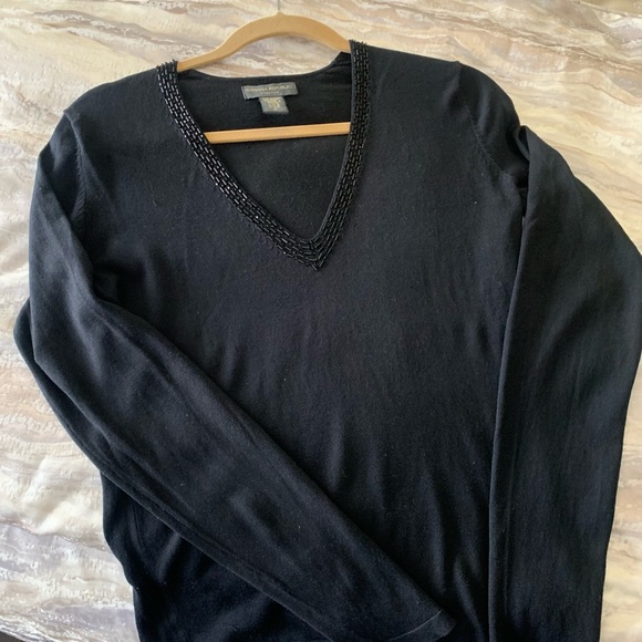 Banana Republic Black Sequin Trim V-Neck Sweater - Picture 2 of 8